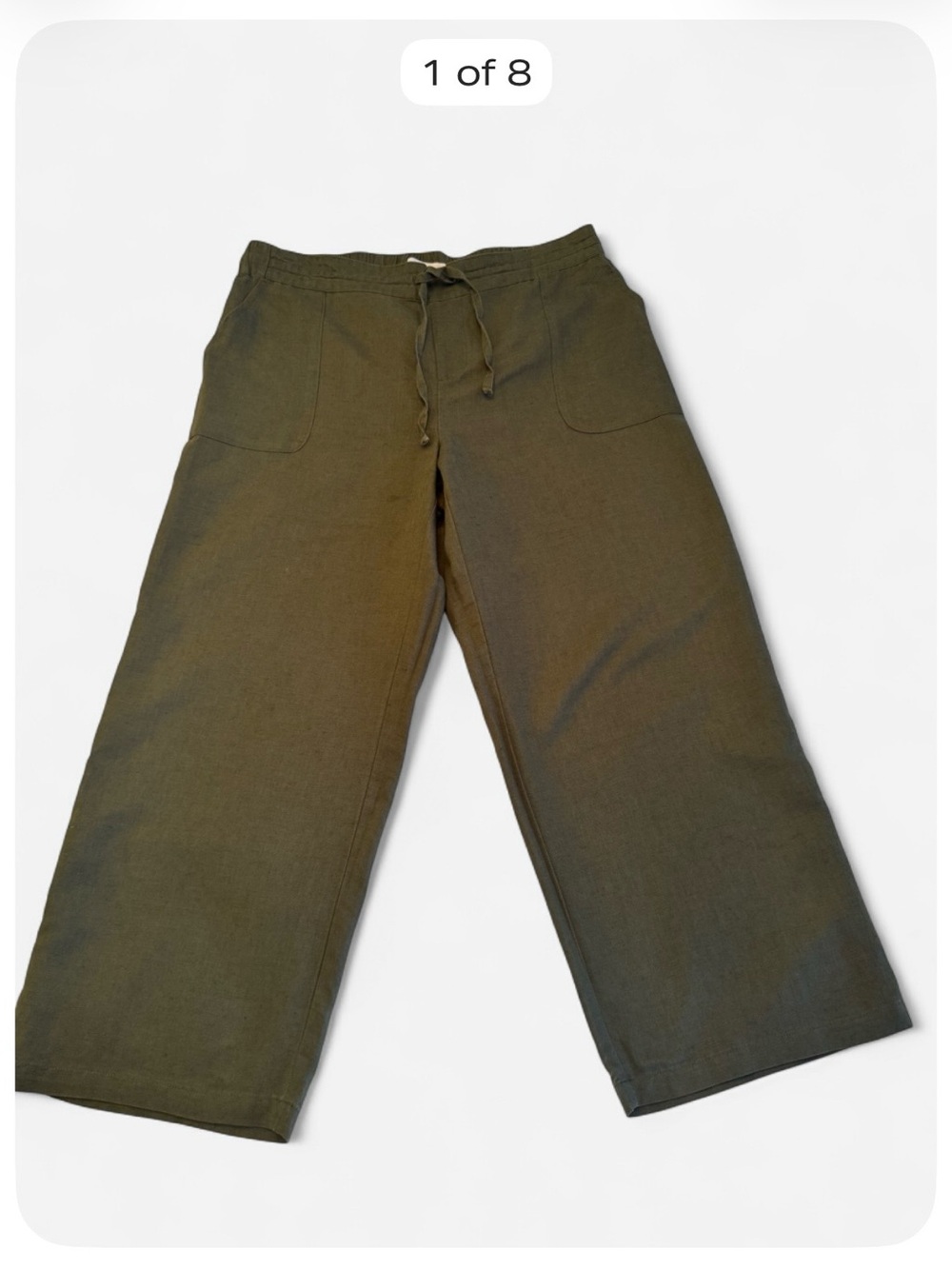 Liz Claiborne Women’s Linen Blend Cropped Pants Medium Olive Green Wide Leg